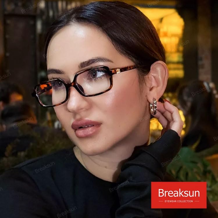 Breaksun Retro Rectangle Glasses for Women Men Small Square Blue Light Blocking Glasses Vintage Eyeglasses - Image 3